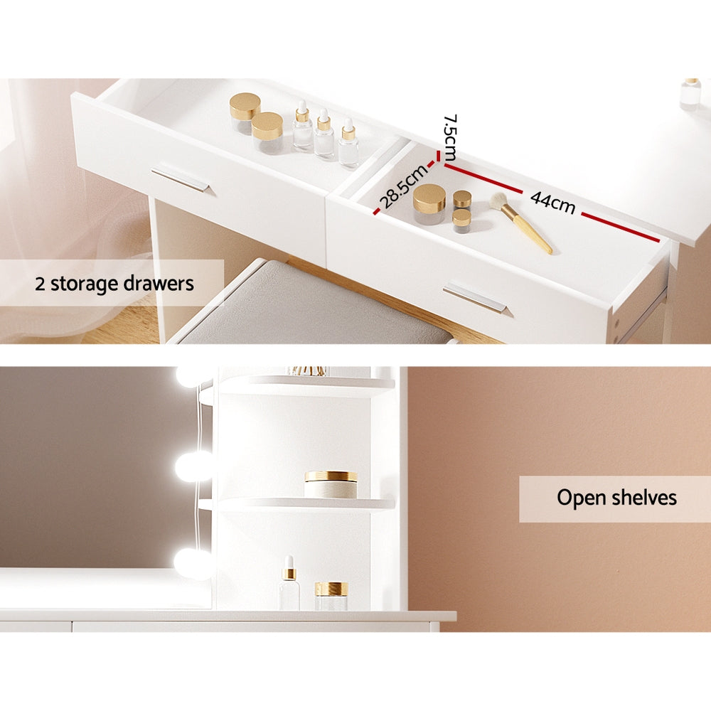 Dressing Table Set Stool 10 Led Bulbs White Dulcea