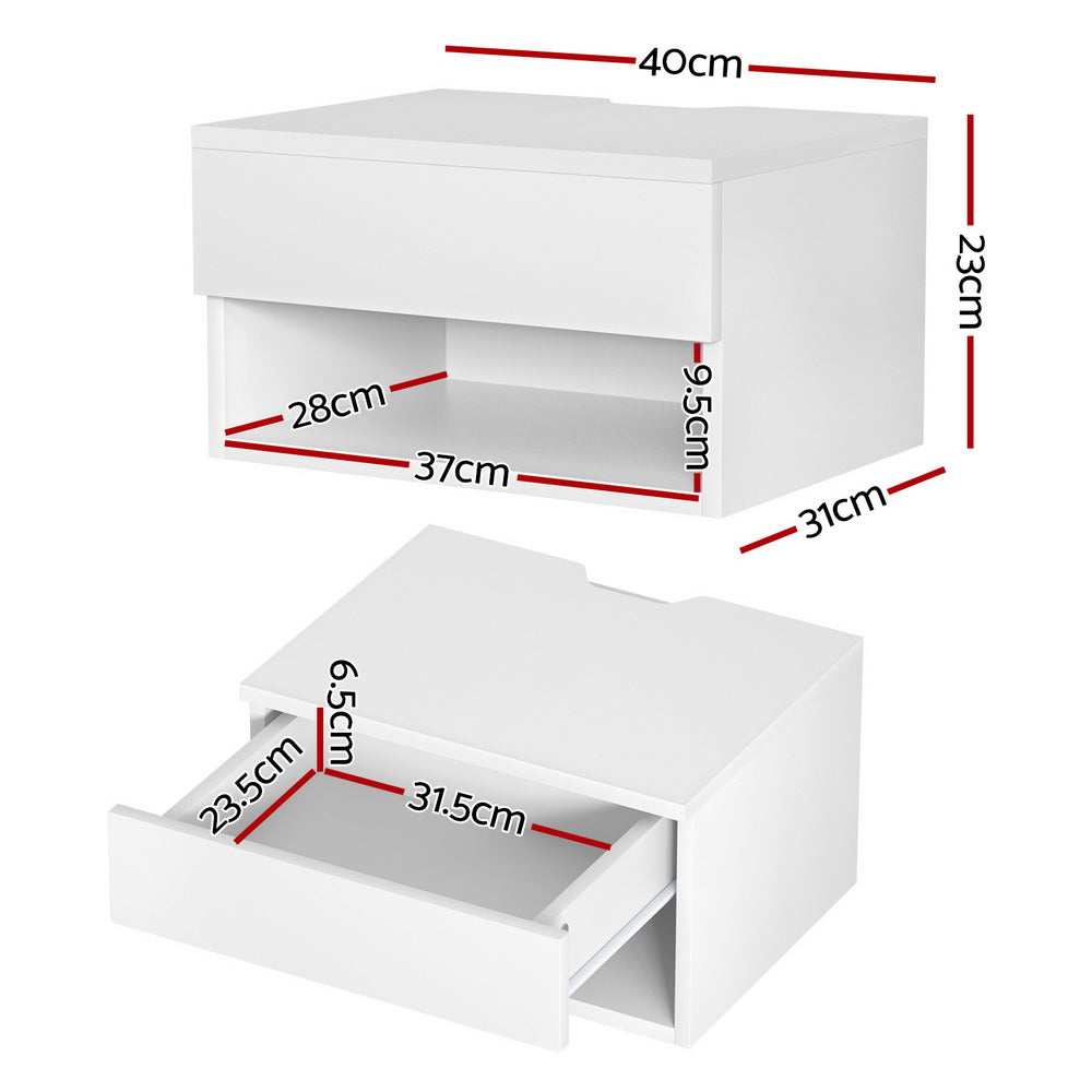 Floating Bedside Table Nightstand Drawer White