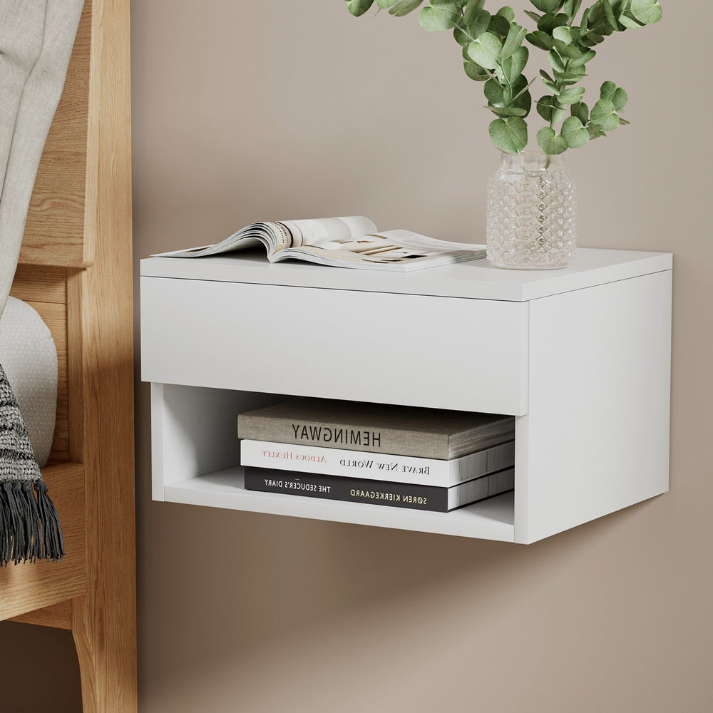 Floating Bedside Table Nightstand Drawer White