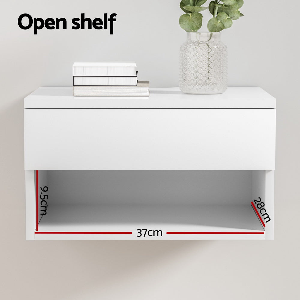 Floating Bedside Table Nightstand Drawer White