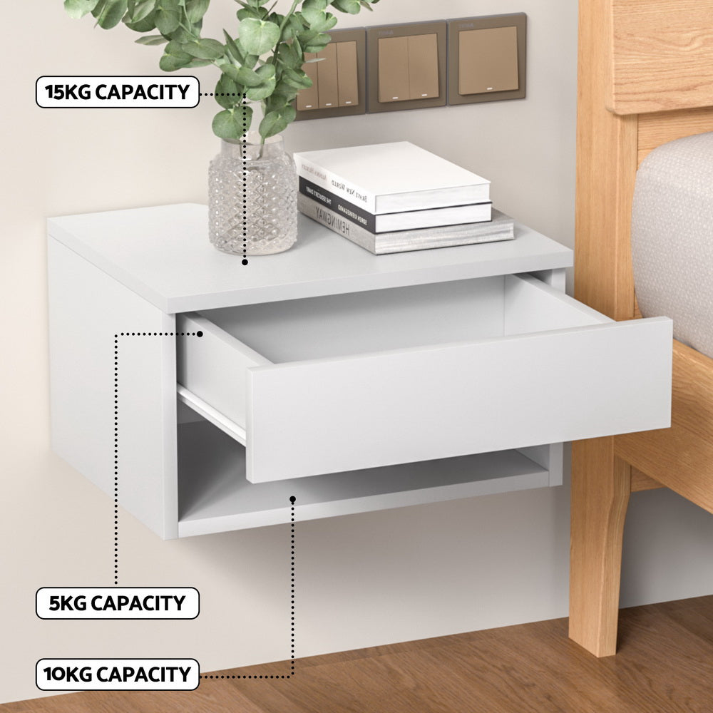 Floating Bedside Table Nightstand Drawer White