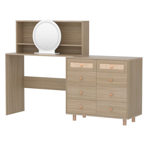 Pine Dressing Table Set with Stool and LED Mirror