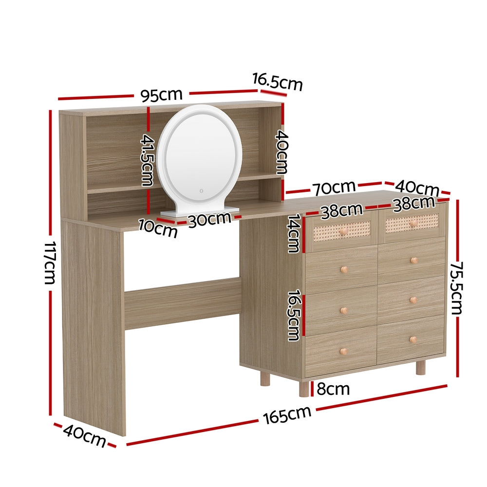 Pine Dressing Table Set with Stool and LED Mirror