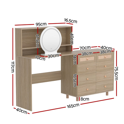 Pine Dressing Table Set with Stool and LED Mirror