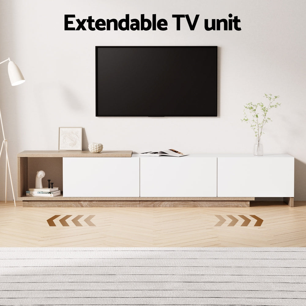 TV Cabinet Entertainment Unit Stand Extendable White Oak