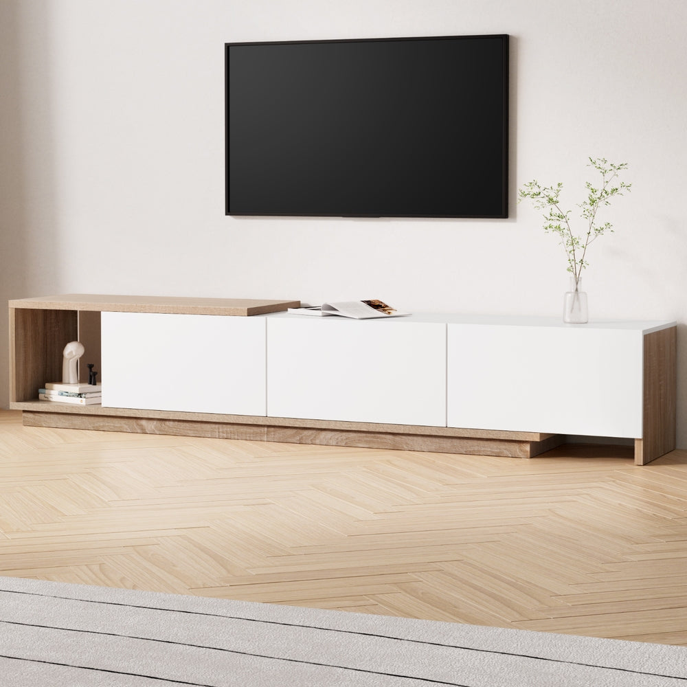 TV Cabinet Entertainment Unit Stand Extendable White Oak