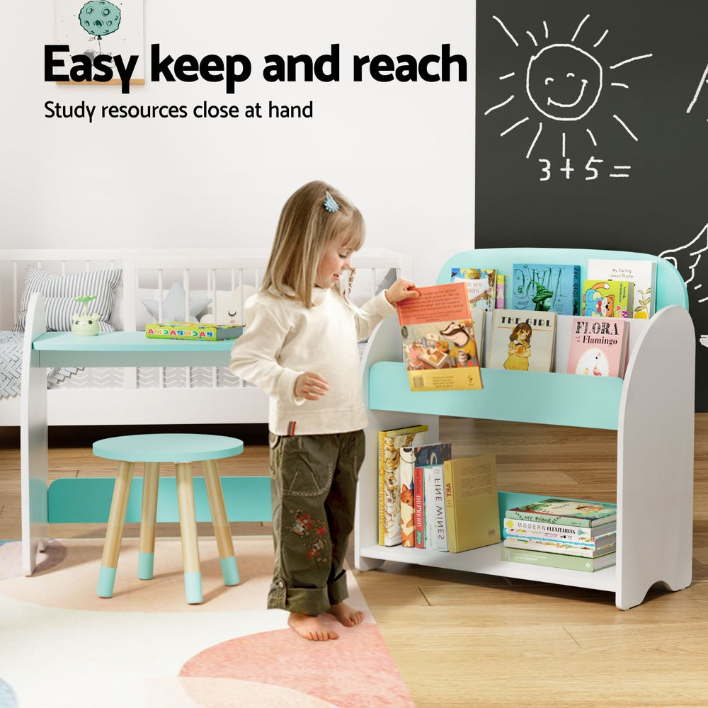 Kids 2-in-1 Bookshelf & Table Chair Set - Storage Organizer