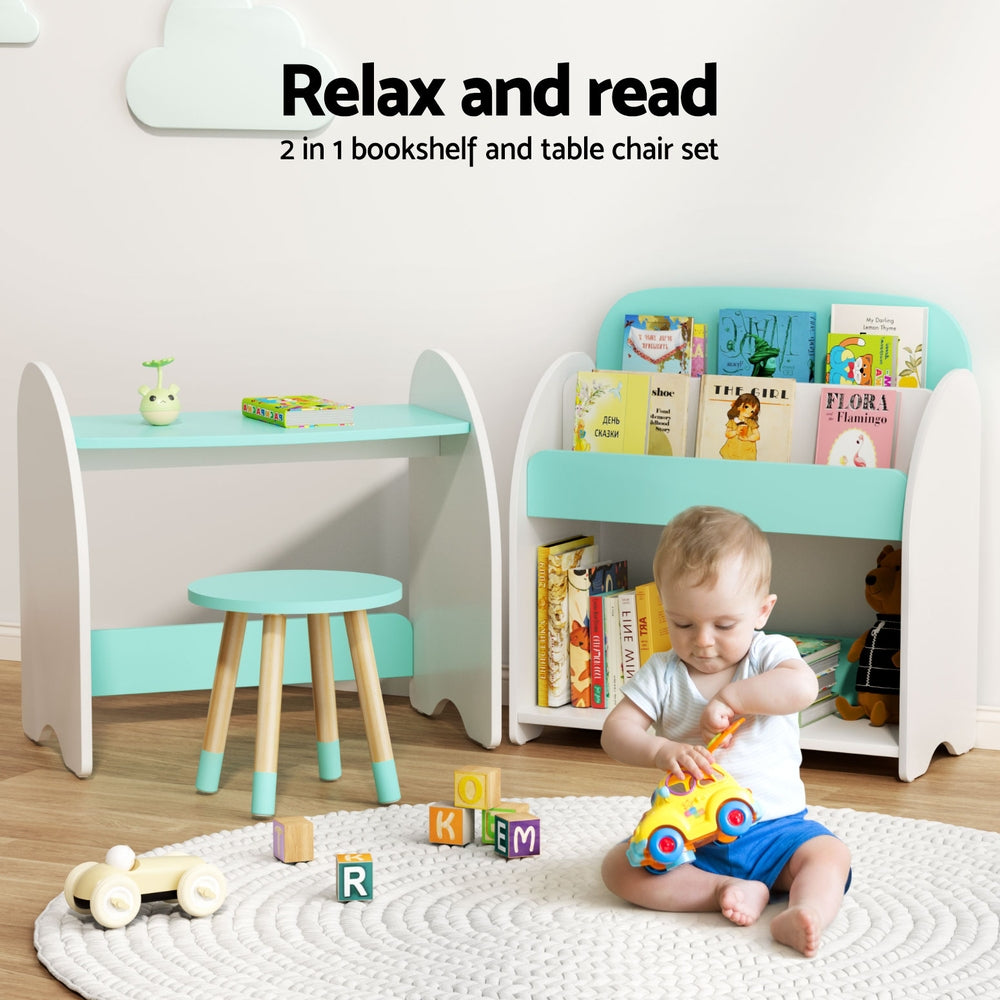 Kids 2-in-1 Bookshelf & Table Chair Set - Storage Organizer