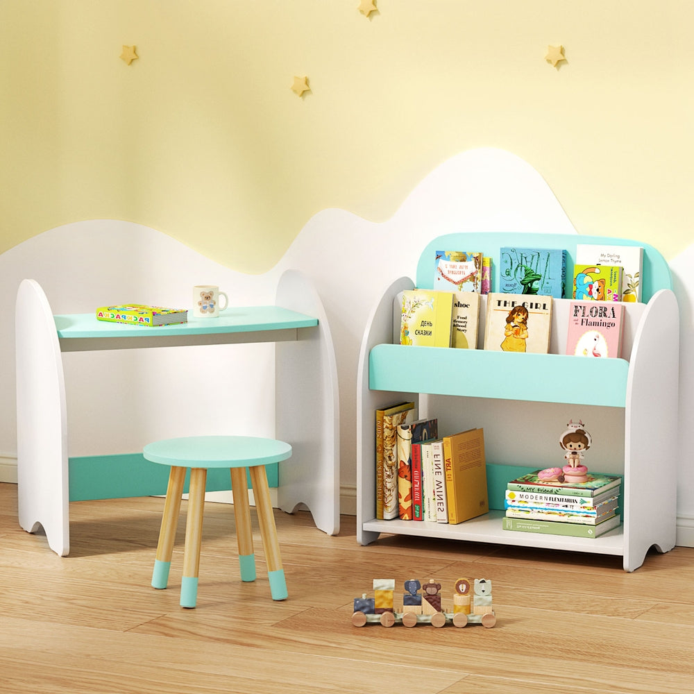 Kids 2-in-1 Bookshelf & Table Chair Set - Storage Organizer