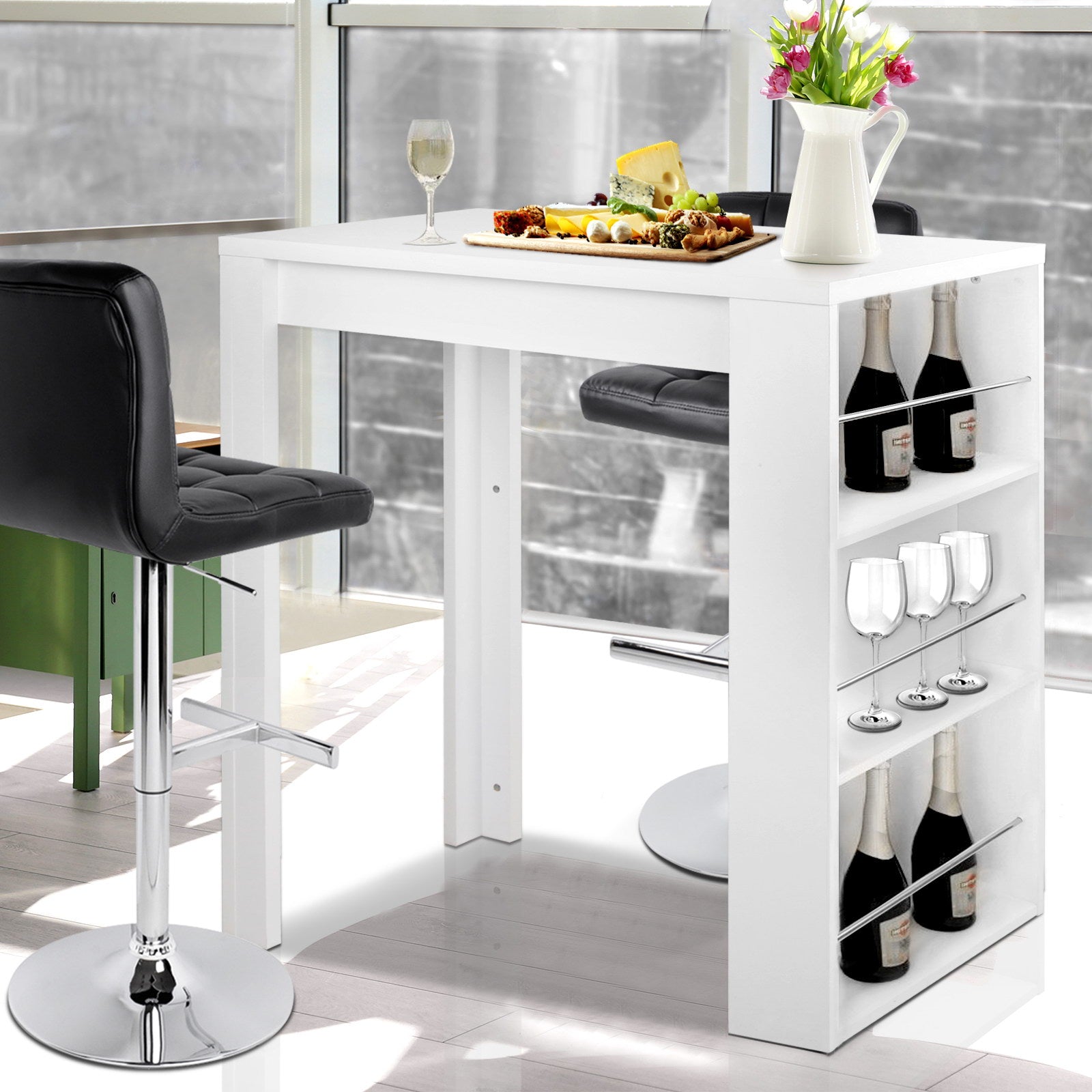 Bar Table 3-Tier Storage Shelves White
