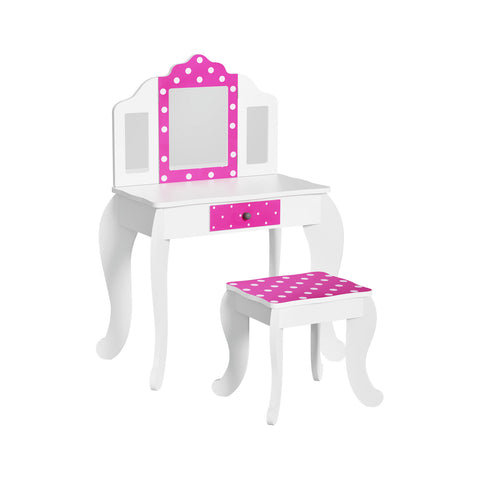 Kids Wooden Vanity Set with 3 Mirrors and Drawer Pink