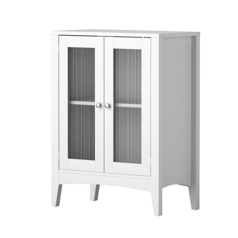 Sleek Bathroom Storage Cabinet - White Glass Sideboard 80CM