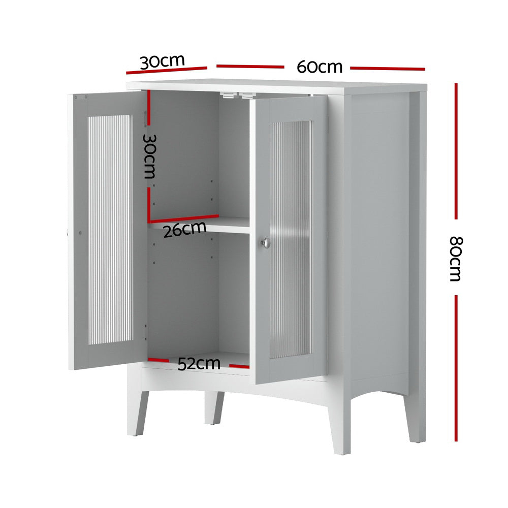 Sleek Bathroom Storage Cabinet - White Glass Sideboard 80CM