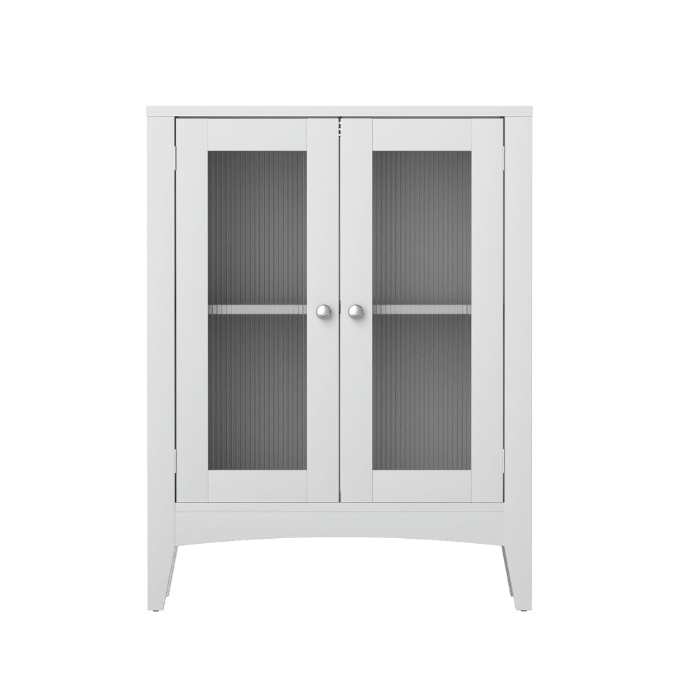 Sleek Bathroom Storage Cabinet - White Glass Sideboard 80CM