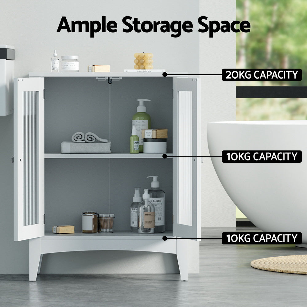 Sleek Bathroom Storage Cabinet - White Glass Sideboard 80CM