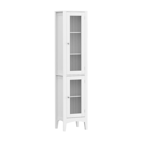 Tall Slim Bathroom Storage Cabinet with Glass Door - 160CM White