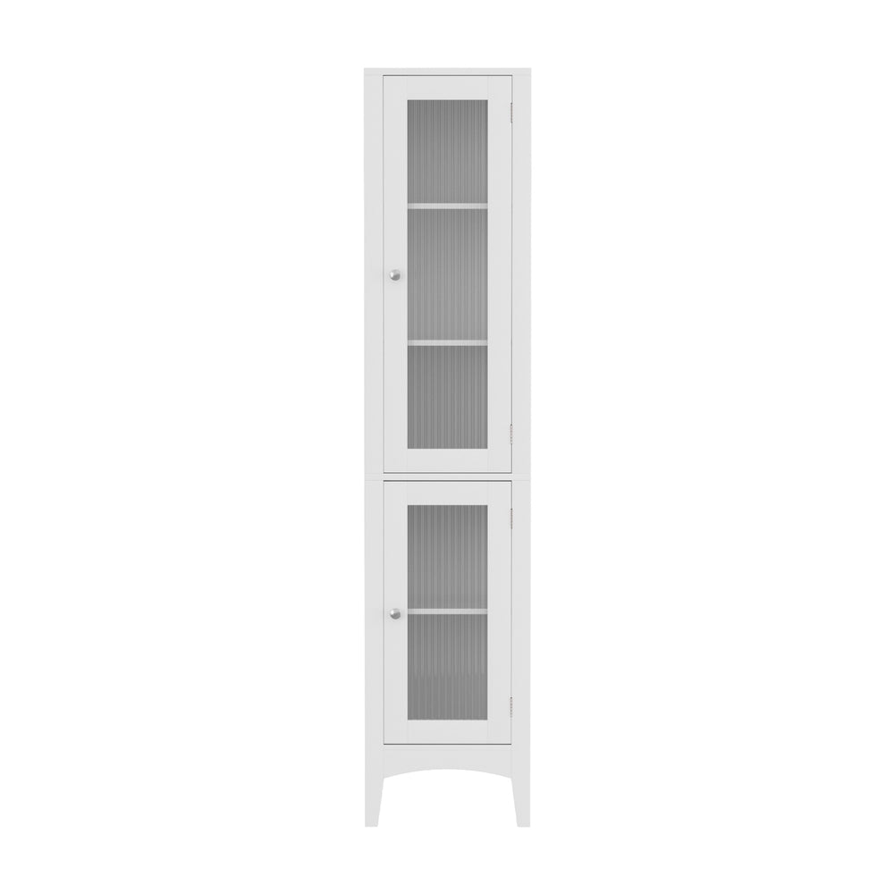 Tall Slim Bathroom Storage Cabinet with Glass Door - 160CM White