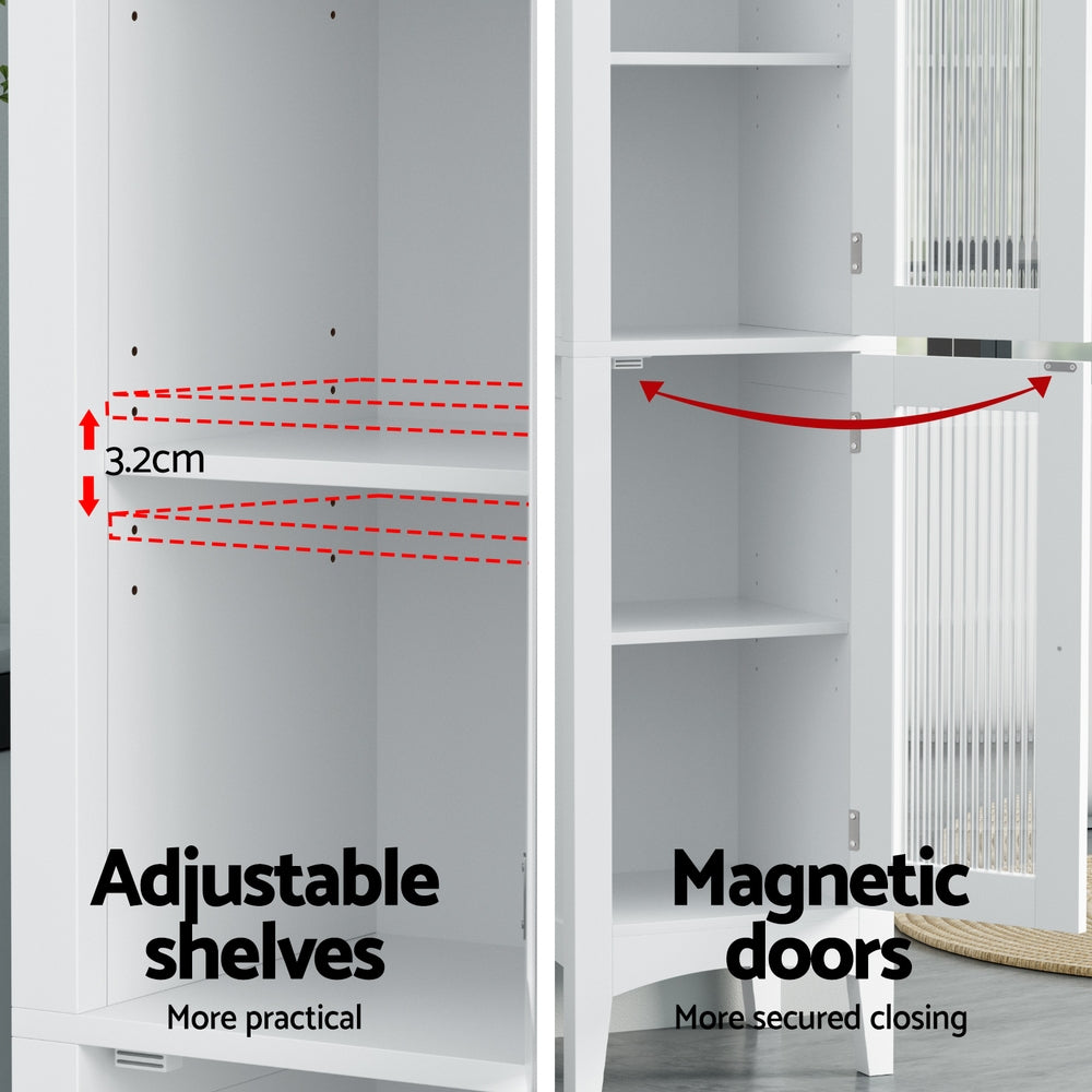 Tall Slim Bathroom Storage Cabinet with Glass Door - 160CM White