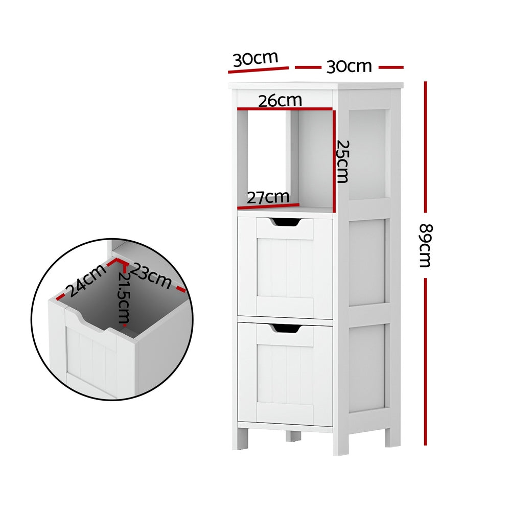 White Bathroom Storage Cabinet - 89CM Floor Organizer