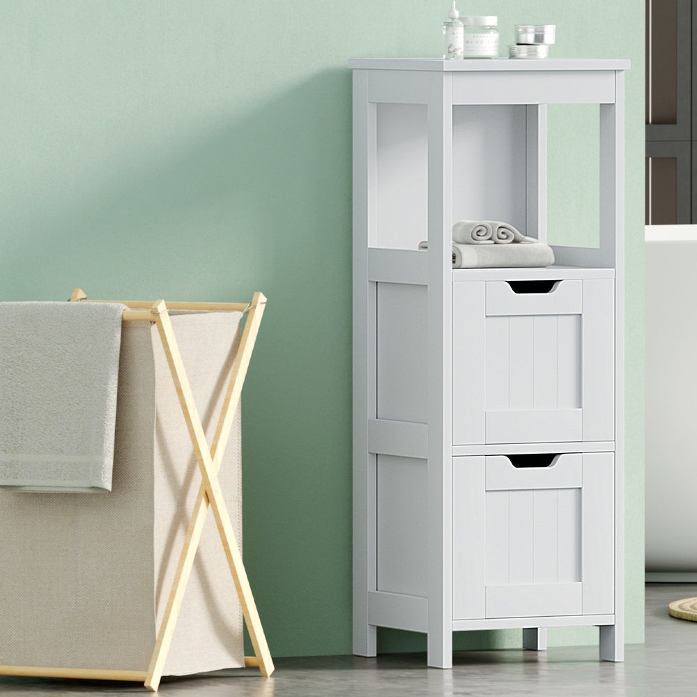 White Bathroom Storage Cabinet - 89CM Floor Organizer