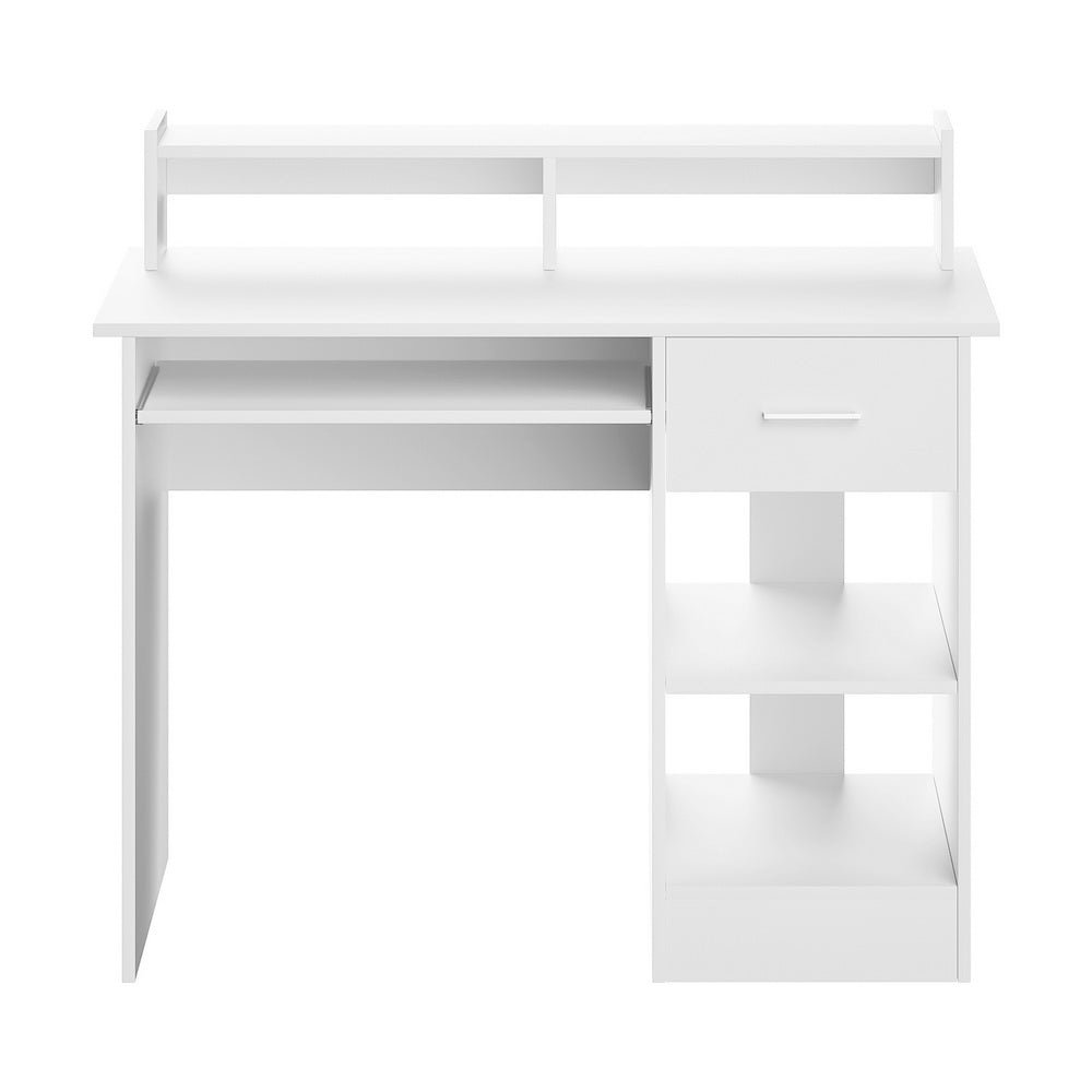 Computer Desk Shelf Drawer Cabinet White 100Cm