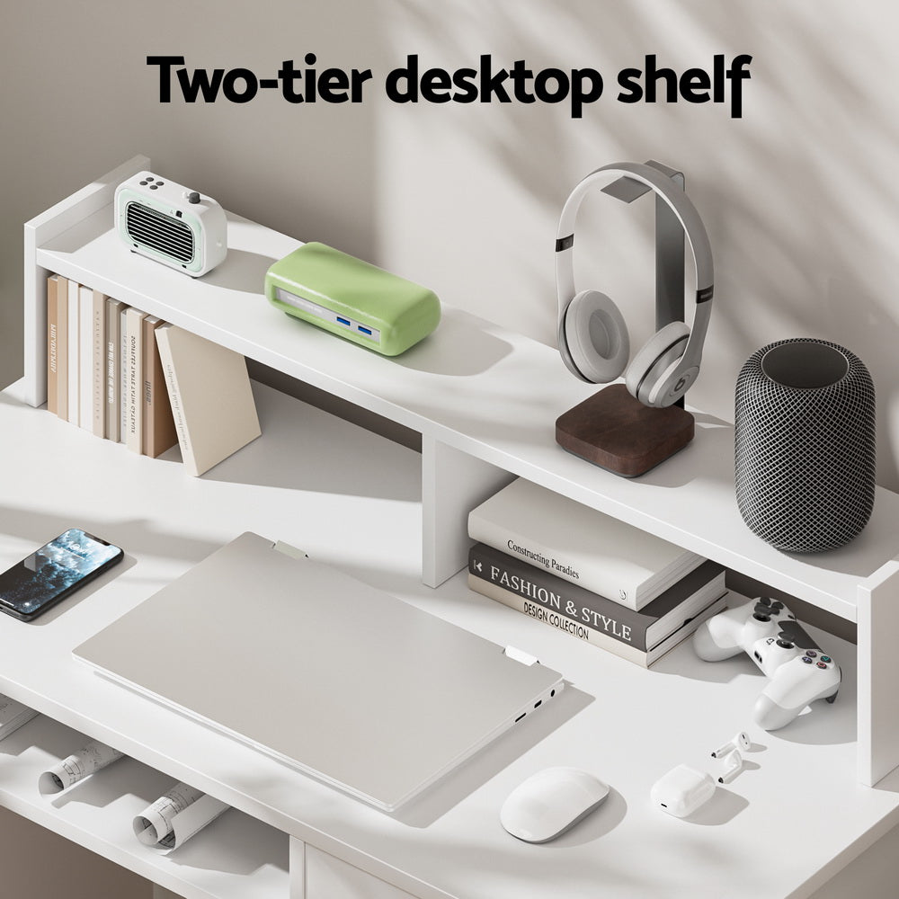 Computer Desk Shelf Drawer Cabinet White 100Cm