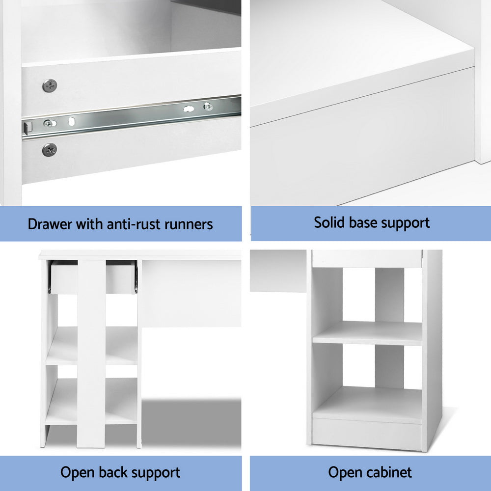 Computer Desk Shelf Drawer Cabinet White 100Cm