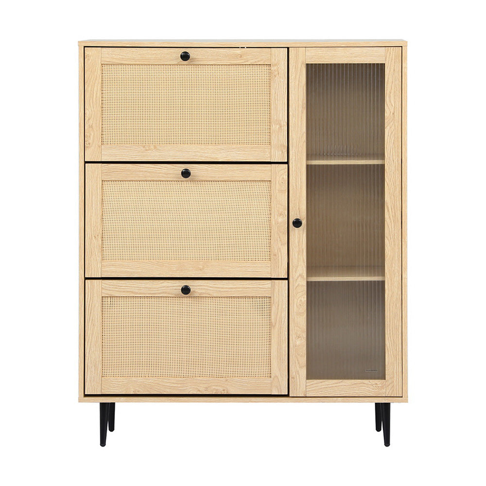 Shoe Rack Cabinet 3 Flip-out Drawers Pine