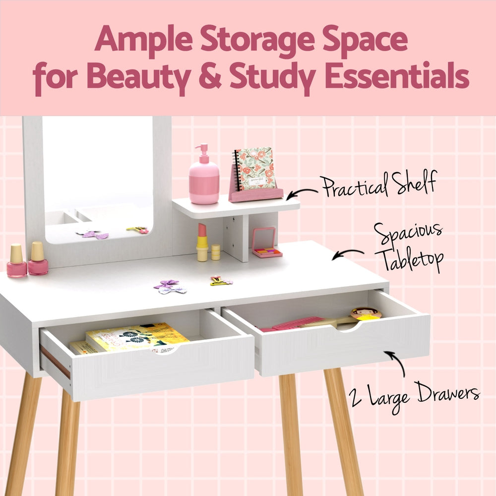 Kids Vanity Set - Dressing Table w/Mirror & Chair