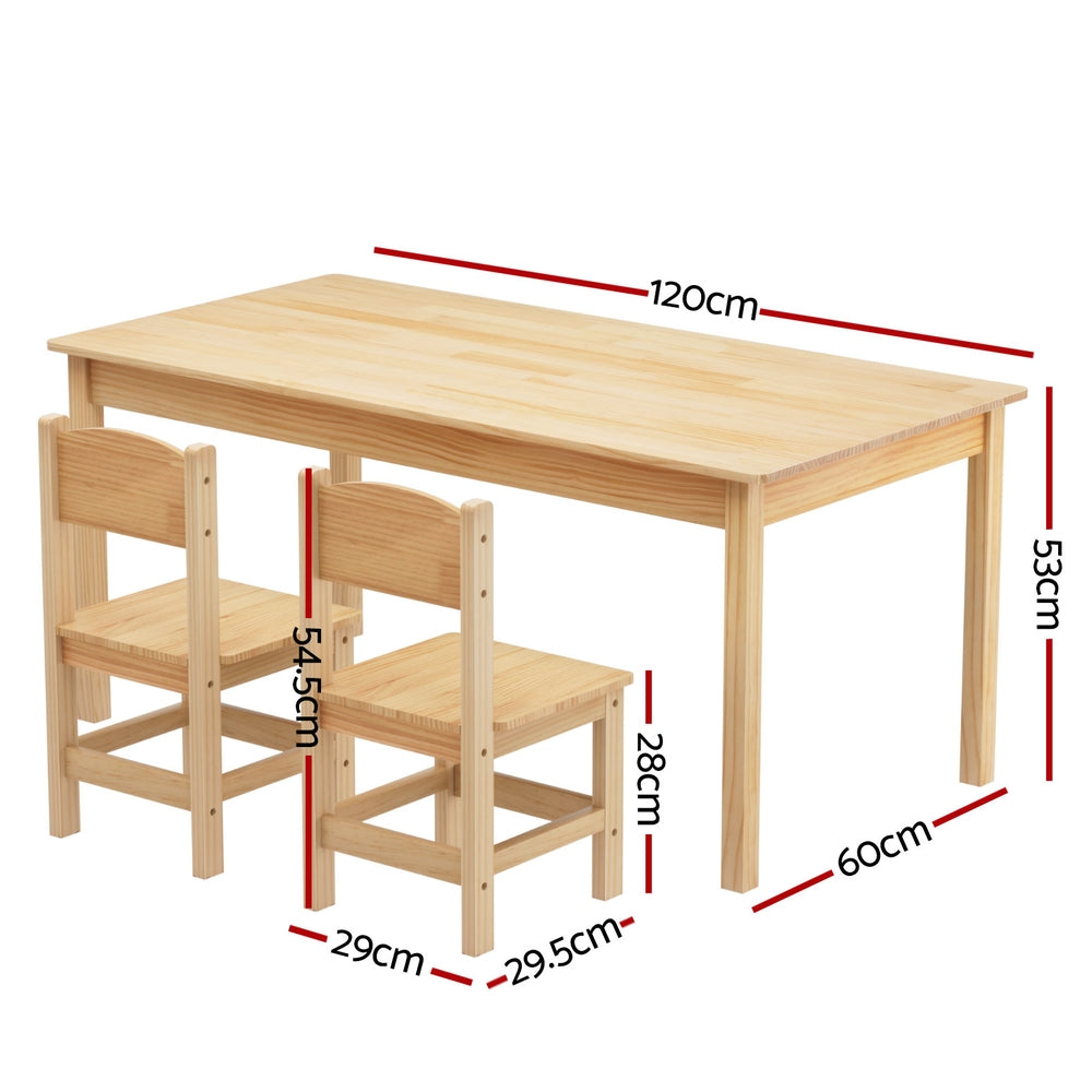 1 Kids Table and 2 Chairs Set Pinewood