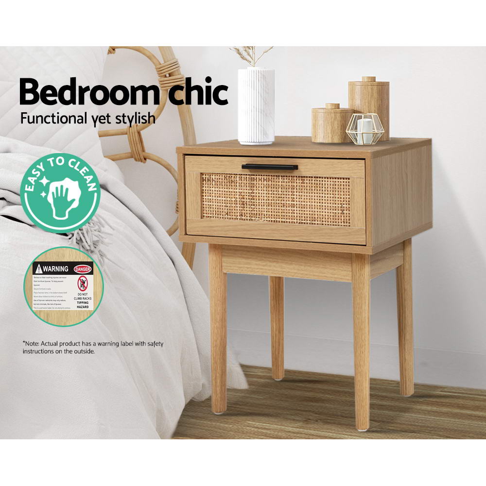 Elegant Rattan Bedside Table with Drawers