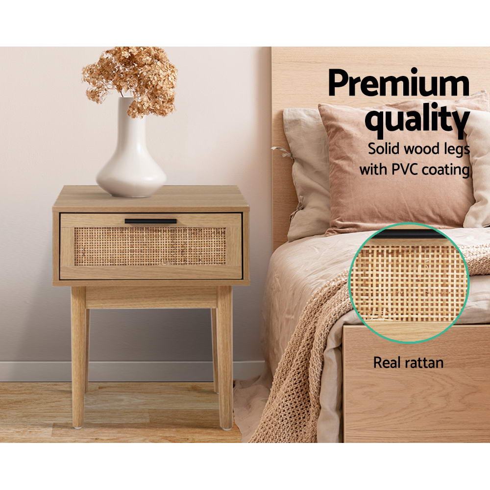 Elegant Rattan Bedside Table with Drawers