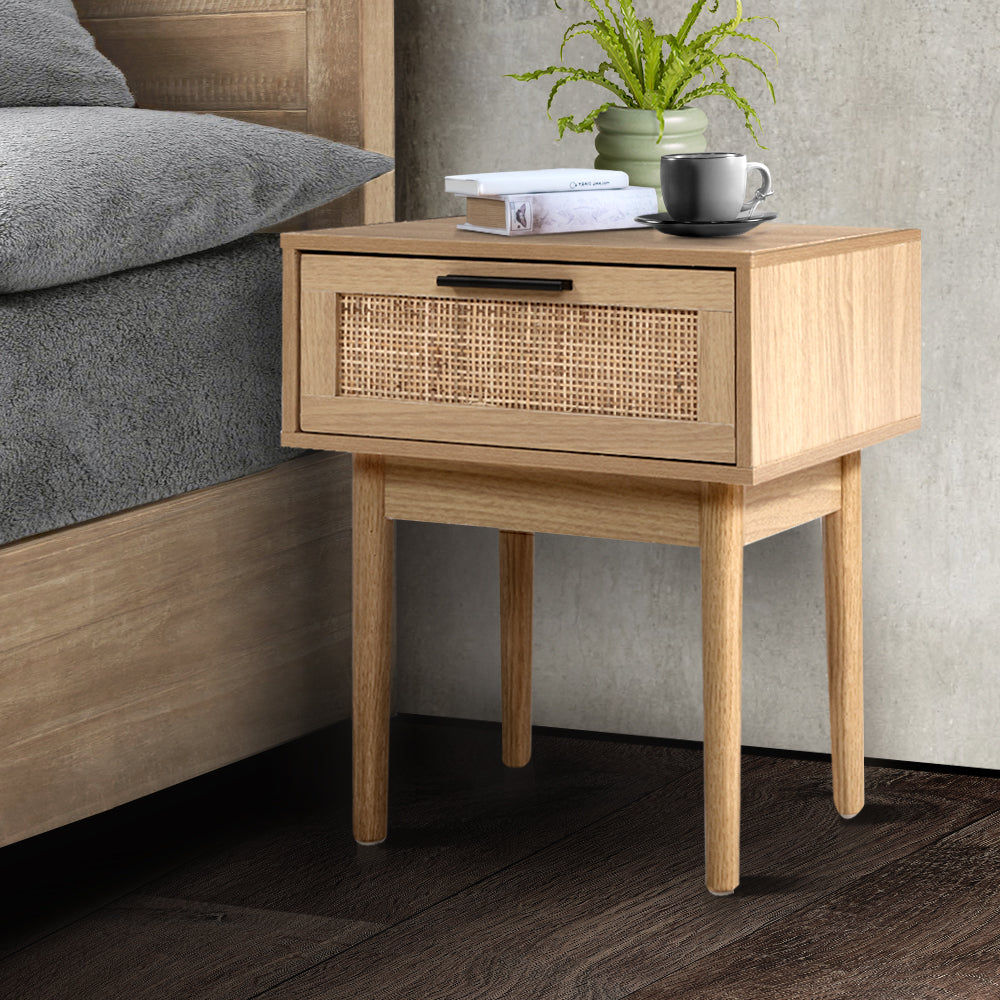 Elegant Rattan Bedside Table with Drawers