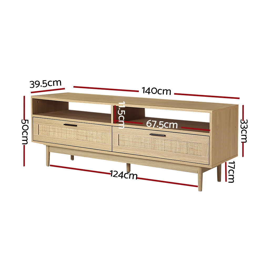 TV Cabinet Entertainment Unit TV Stand Wooden Rattan Storage Drawer 140CM