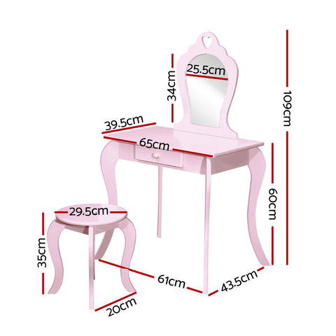 Elegant Kids Vanity Set with Mirror - Pink Dressing Table