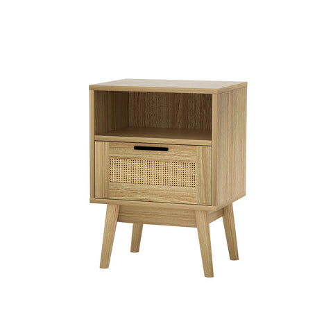 Rattan Bedside Table 1 Drawer with Shelf - REI Oak