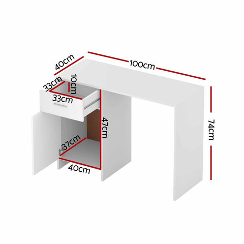 Computer Desk Drawer Cabinet White 100Cm