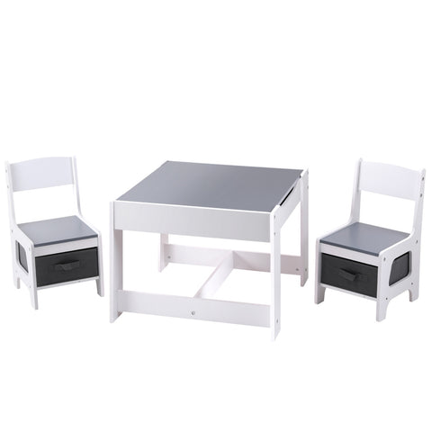 Kids Table and Chairs Set w/ Chalkboard Desk Grey