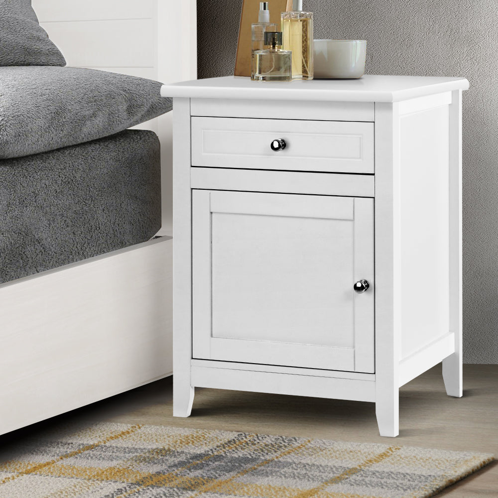 Modern White Bedside Table with Drawers