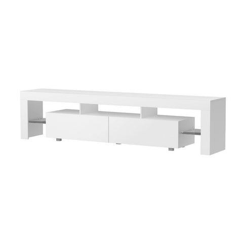 TV Cabinet Entertainment Unit Stand RGB LED Gloss Furniture 200cm White