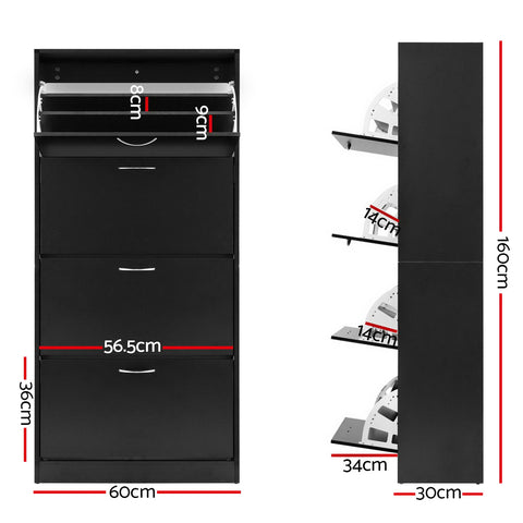 Shoe Rack Cabinet 60 Pairs 4 Doors - Black