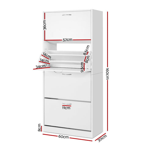 Shoe Rack Cabinet 60 Pairs 4 Doors - White