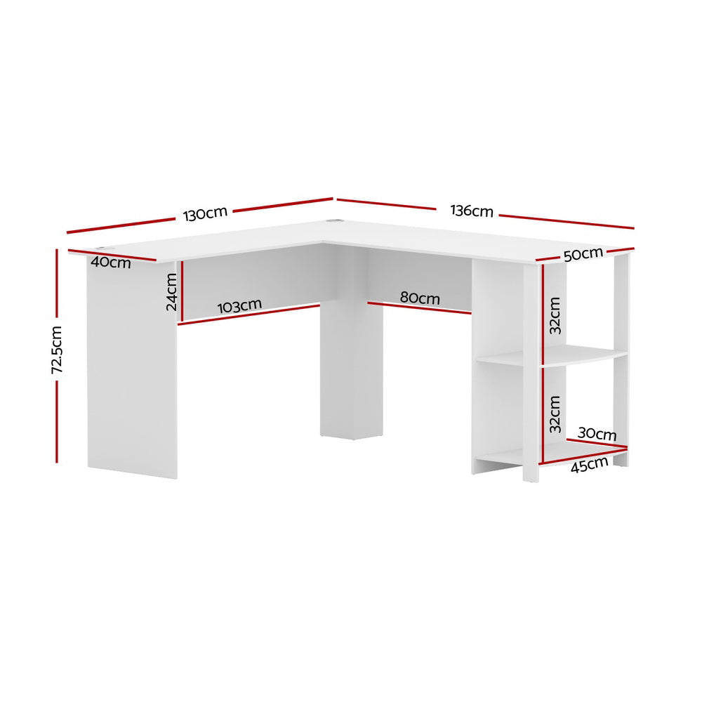 Computer Desk Shelf L-Shape White 136Cm