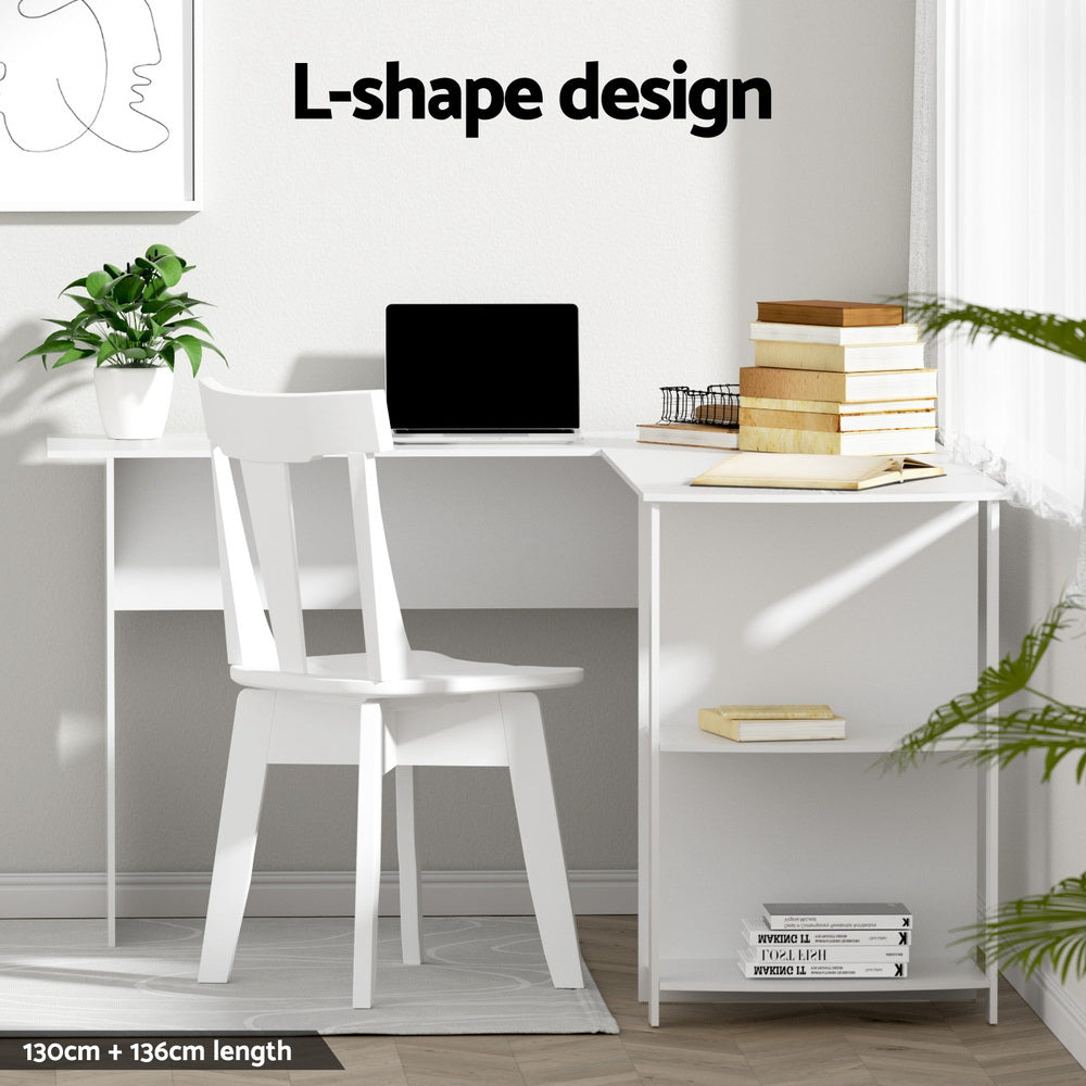 Computer Desk Shelf L-Shape White 136Cm