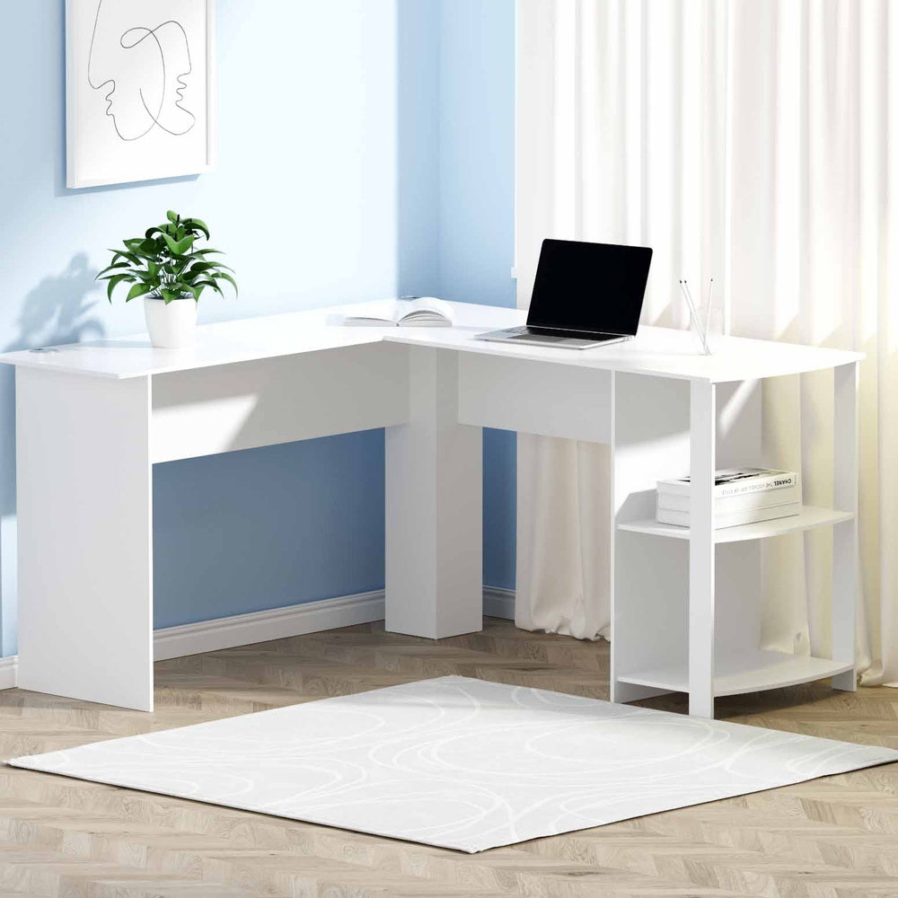 Computer Desk Shelf L-Shape White 136Cm