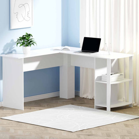 Computer Desk Shelf L-Shape White 136Cm