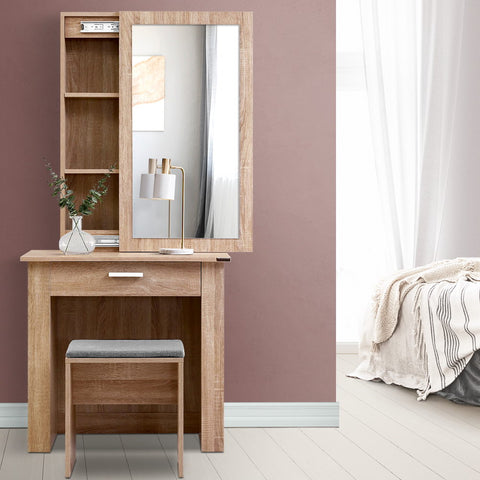 Dressing Table Stool Set Sliding Mirror Oak Demi