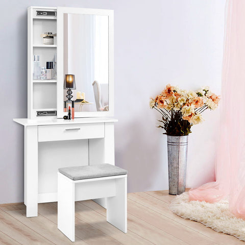 Dressing Table Stool Set Sliding Mirror White Demi