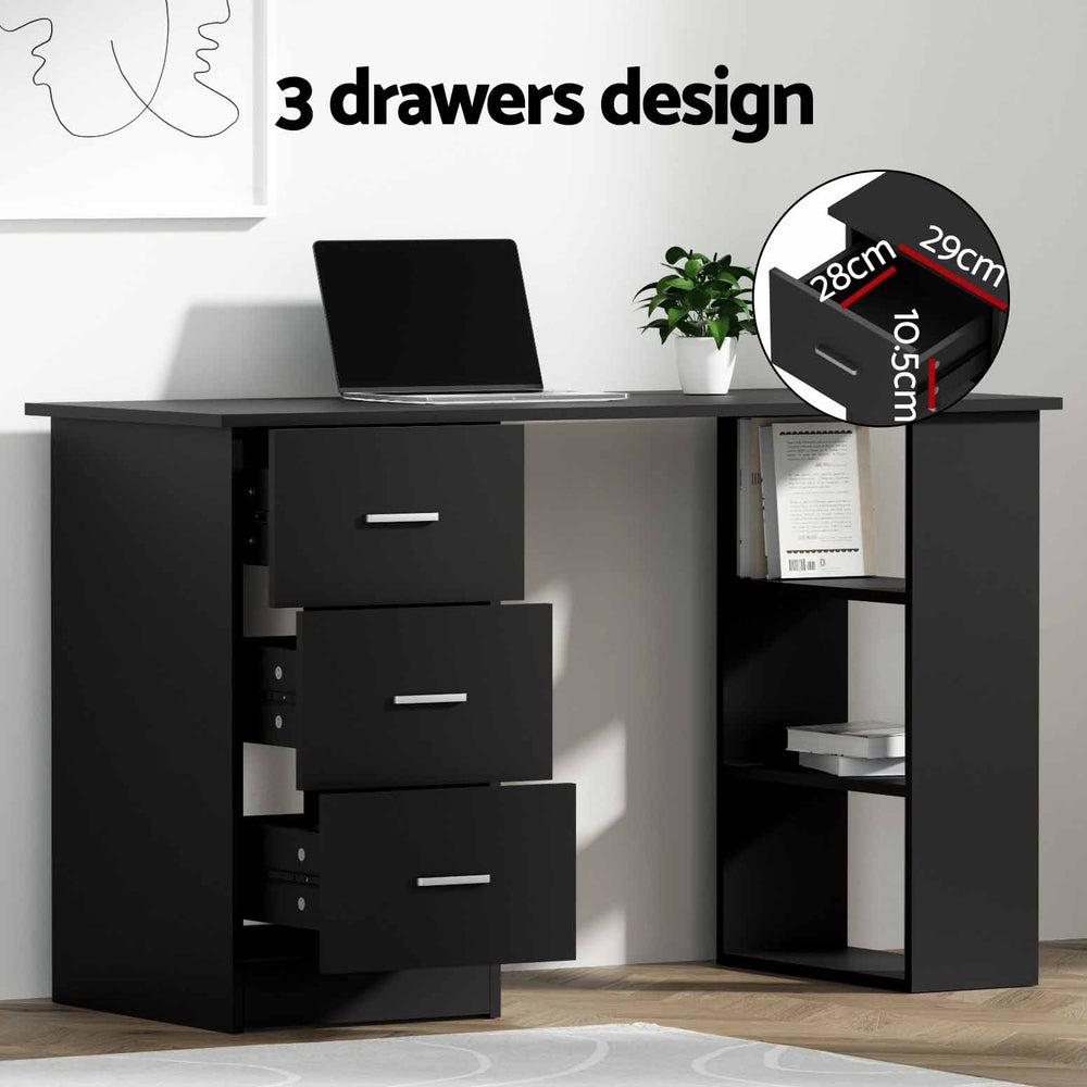 Computer Desk Drawer Shelf Cabinet Black 120Cm