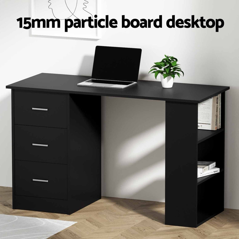 Computer Desk Drawer Shelf Cabinet Black 120Cm